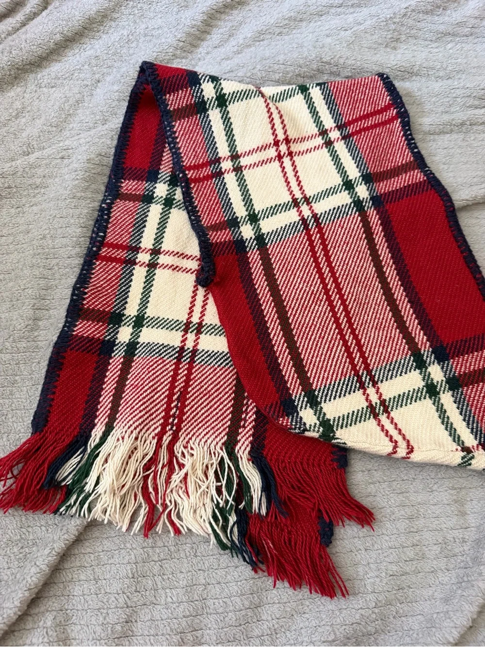 Amiana Red Cream Plaid Fringe Throw Blanket